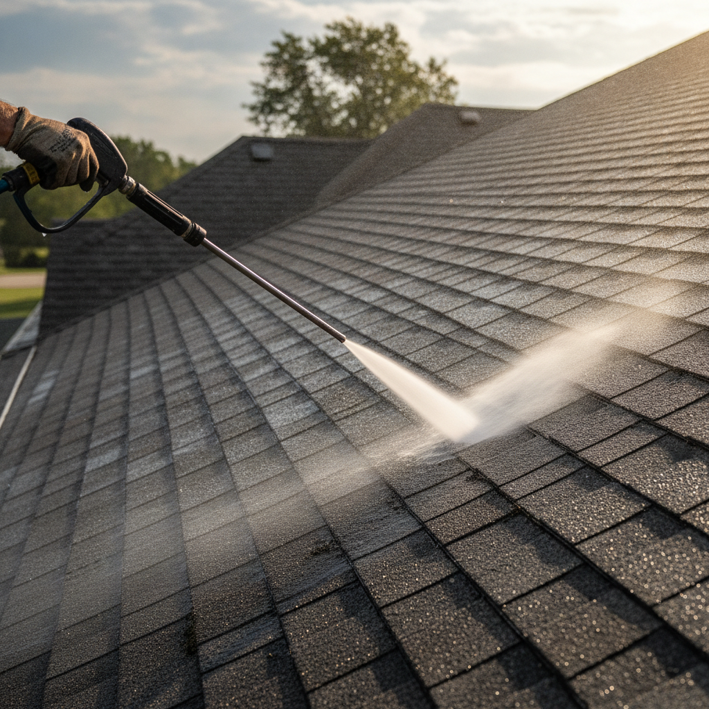 Roof Cleaning pressure washing no peoples face just hand